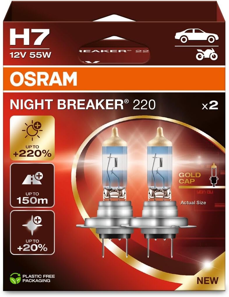 OSRAM NIGHT BREAKER 220, H7, 220% Brighter Halogen Headlight Lamp, 64210NB220-2HB, Folding Box (2 Lamps) - Image 1